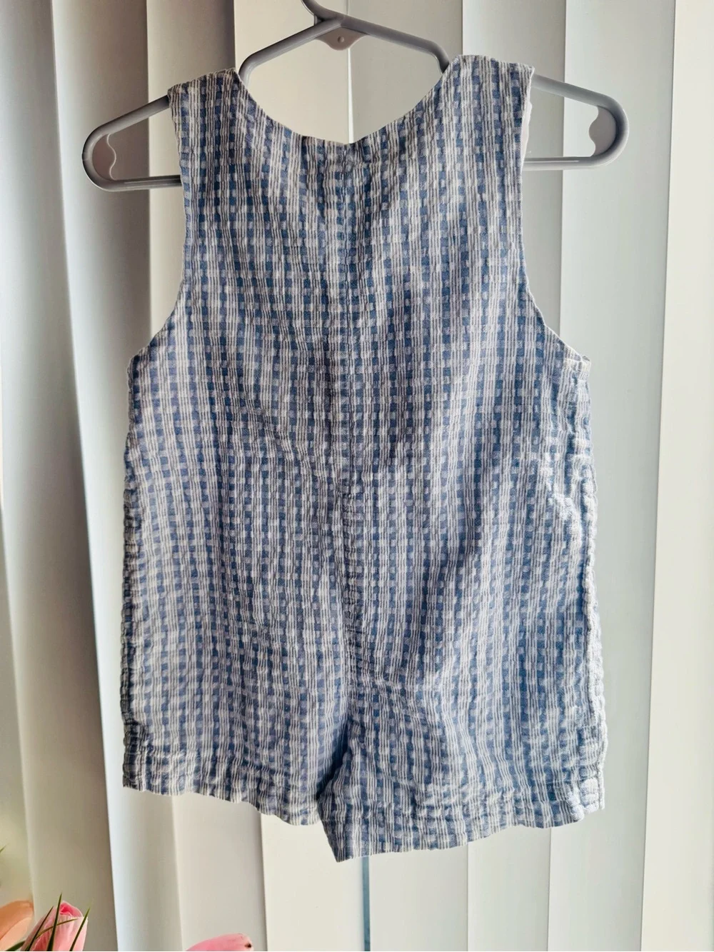 Baby Blue Seersucker Airplane Appliqué One-Piece